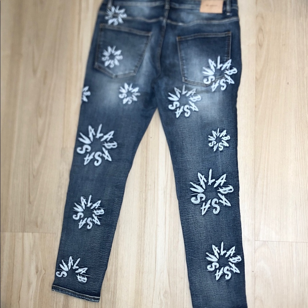 Valabasas Art Flower Circle Men’s Denim Stacked Jeans Blue Jeans - Size 36 - Picture 6 of 8